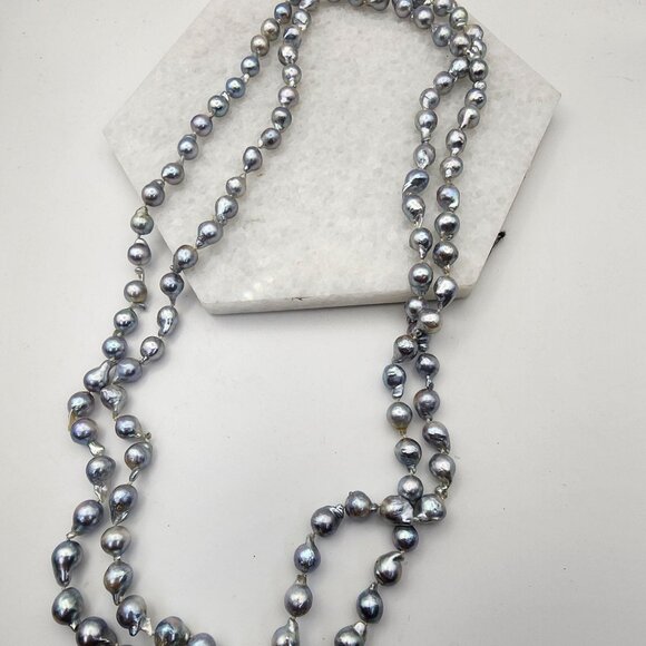 Tahitian South Seas Silver Blue Baroque Pearl Necklace 48" - Picture 1 of 6